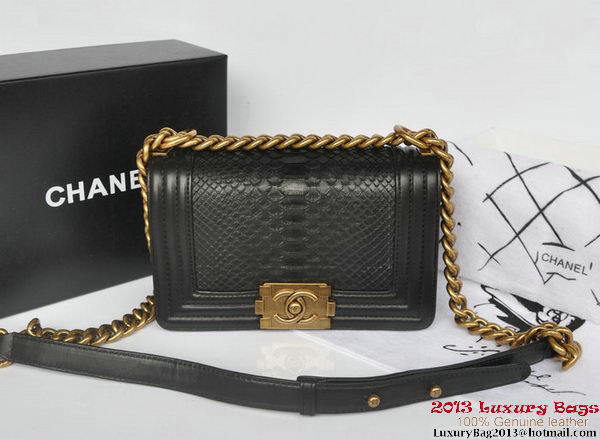 Boy Chanel Flap Shoulder Bag Python Leather A66094 Black Boy Chanel Flap Shoulder Bag Python Leather A66094 Black