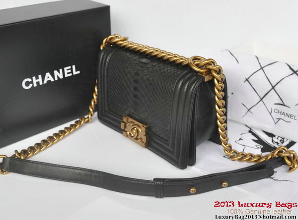 Boy Chanel Flap Shoulder Bag Python Leather A66094 Black Boy Chanel Flap Shoulder Bag Python Leather A66094 Black