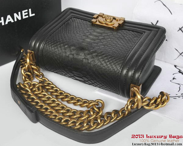 Boy Chanel Flap Shoulder Bag Python Leather A66094 Black Boy Chanel Flap Shoulder Bag Python Leather A66094 Black