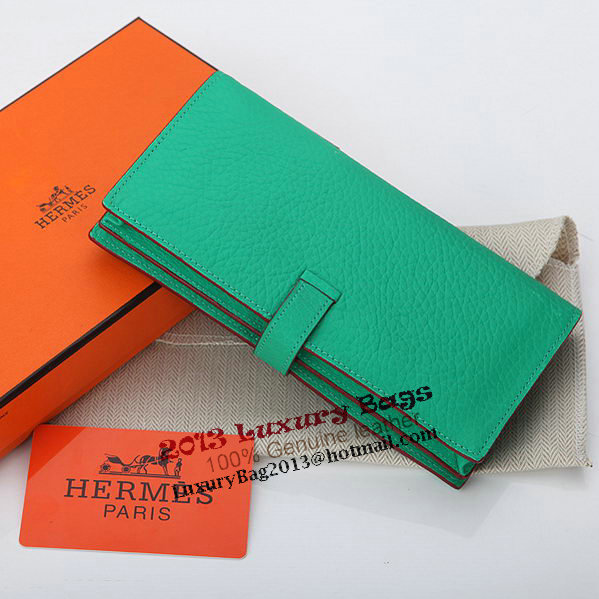 Hermes Bearn Japonaise Bi-Fold Wallet Grainy Leather A208 Light Green