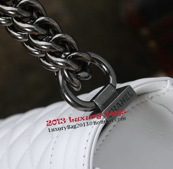 Chanel Boy Flap Shoulder Bag White Original Calfskin Leather CHA67086 Silver