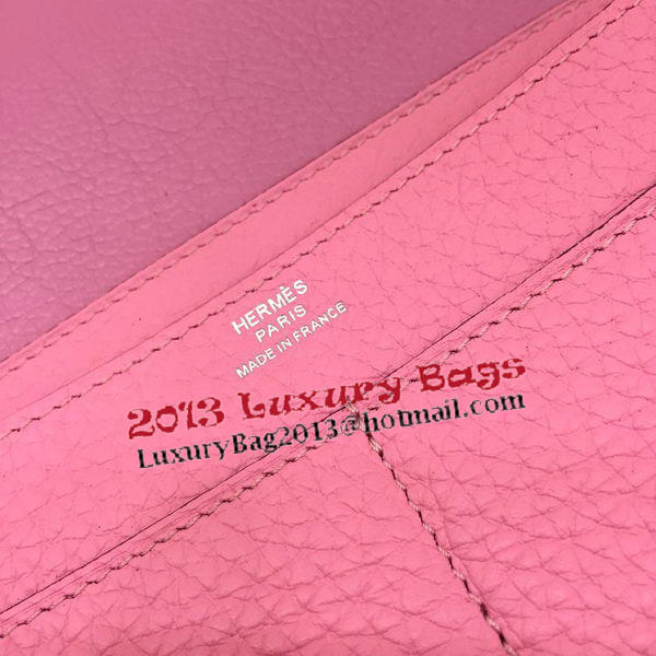 Hermes Dogon Combined Wallet Litchi Leather A508 Pink
