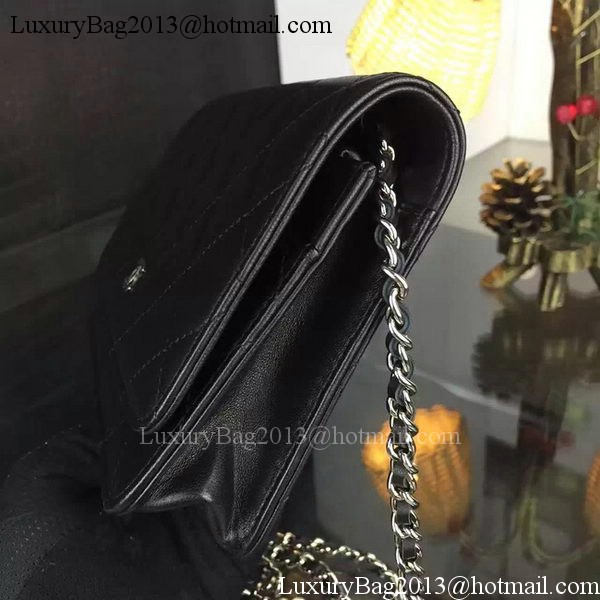 Chanel WOC mini Flap Bag Black Sheepskin A5373 Silver