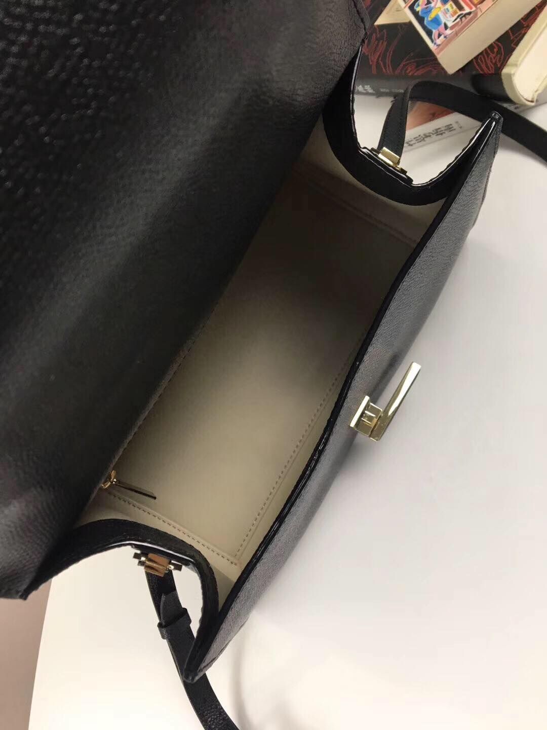 Valextra Calfskin Leather Shoulder Bag 408645 Black