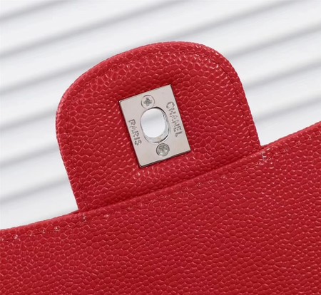 Chanel Maxi Quilted Classic Flap Bag Red Chevron Cannage Pattern A58601 Silver