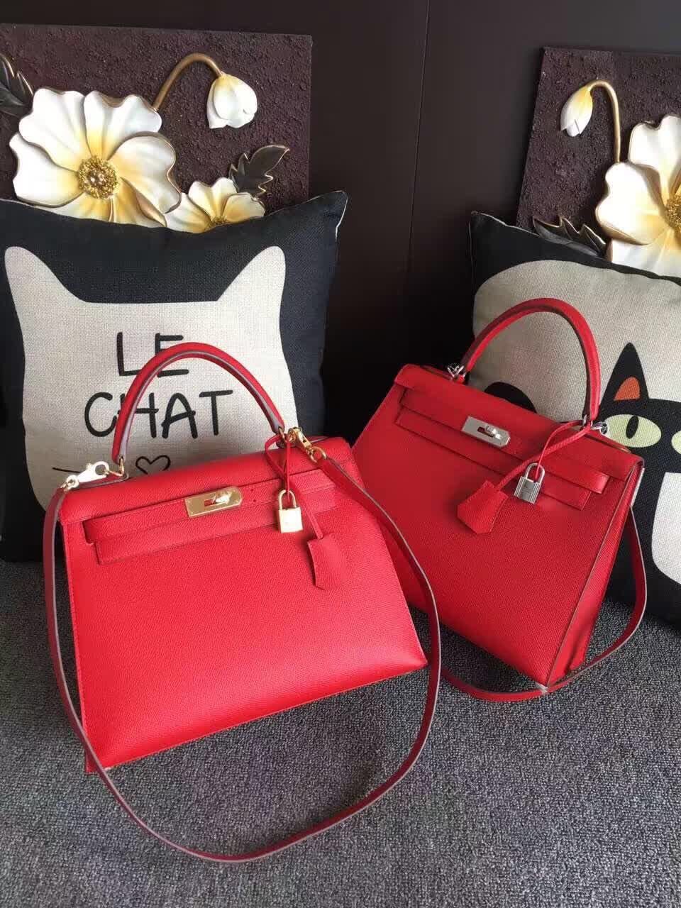 Hermes Kelly 28cm Shoulder Bags espom leather Red