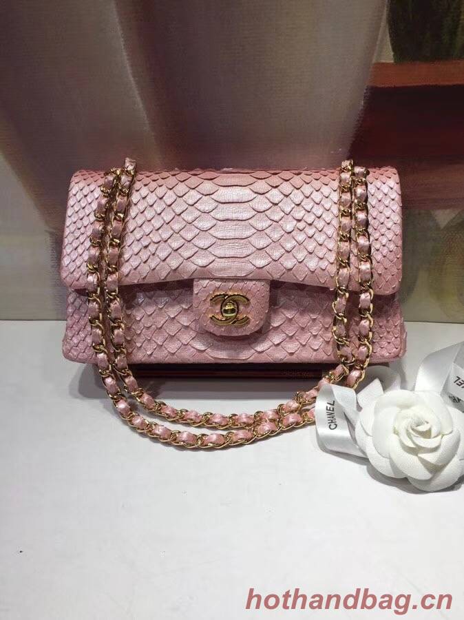 Chanel Classic Handbag Python & Gold-Tone Metal A01112 pink