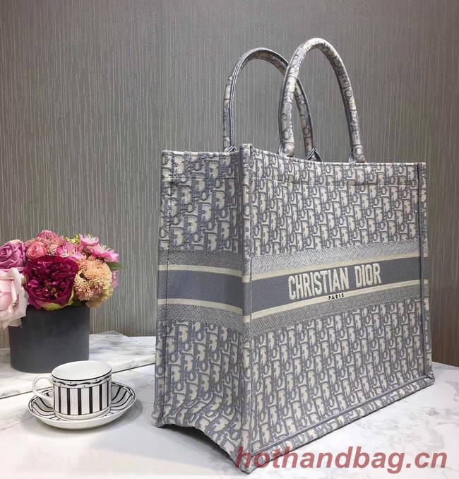 DIOR BOOK TOTE EMBROIDERED CANVAS BAG M1287-9 grey