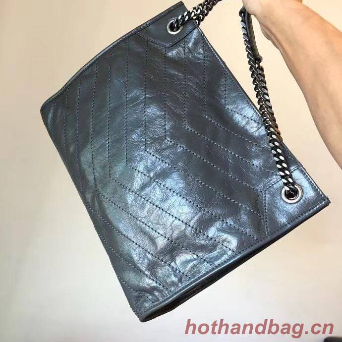 SAINT LAURENT NIKI MEDIUM SHOPPING BAG IN CRINKLED VINTAGE LEATHER 5814 Dark Gray