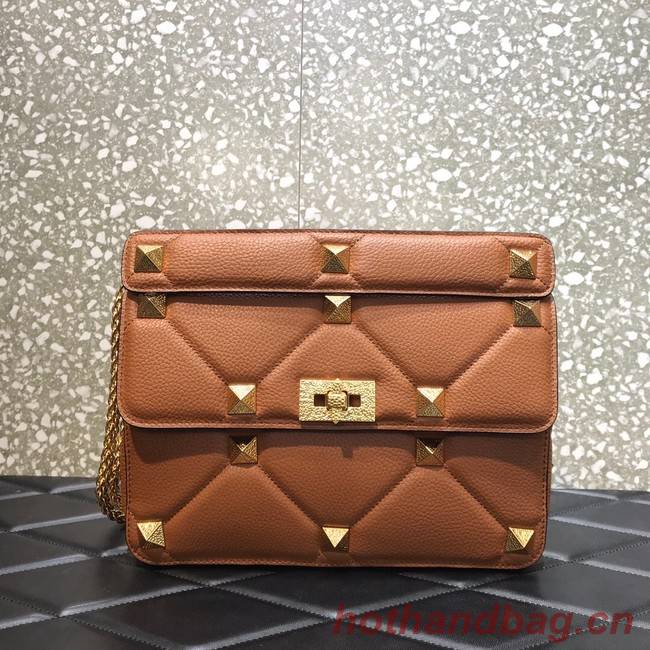 VALENTINO GARAVANI Grained Calfskin Shoulder Bag 2B0I60 brown