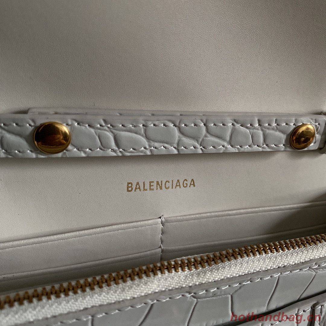 Balenciaga HOURGLASS Wallet With Chain Crocodile Embossed 656050 White