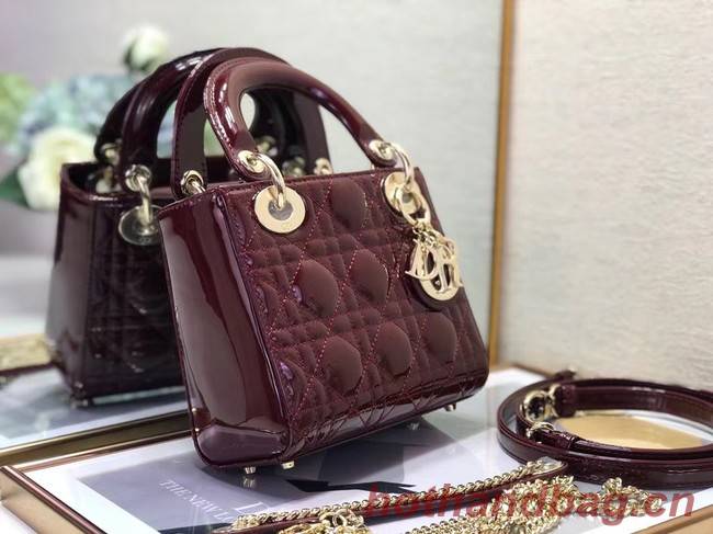 MINI LADY DIOR BAG Patent Cannage Calfskin M0505O burgundy