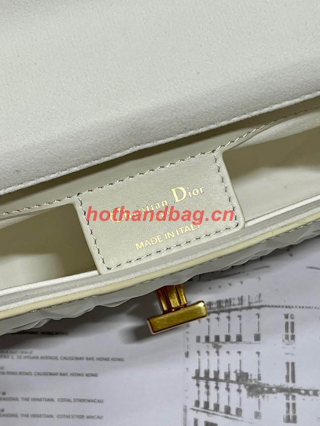 SMALL DIOR CARO BAG Cannage Calfskin with Diamond Motif M9243UW white&gold