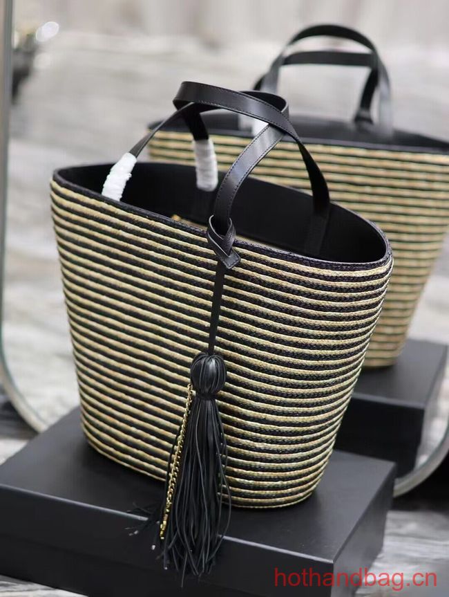 SAINT LAUREN RIVE GAUCHE TOTE BAG IN RAFFIA AND LEATHER Y860030 apricot