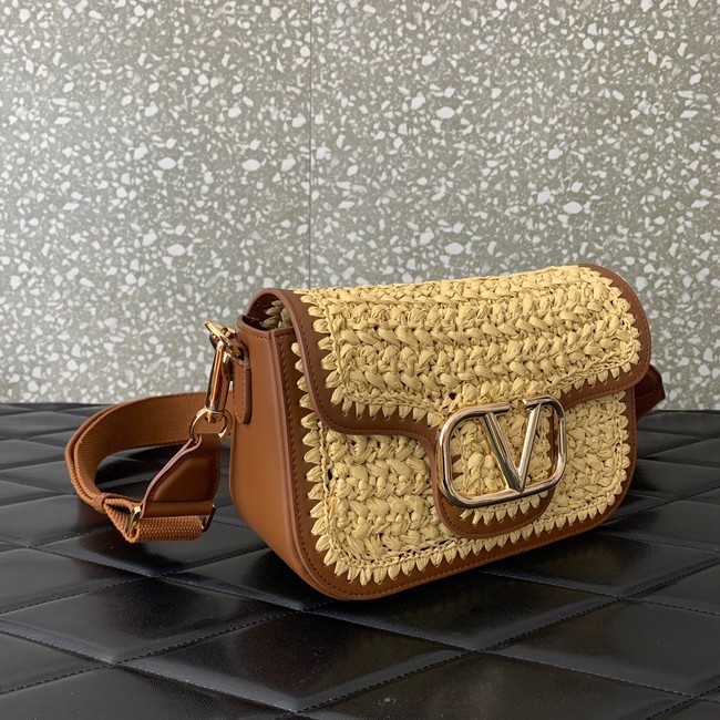 VALENTINO Medium RAFFIA MACRAME Shoulder Bag 0356 brown