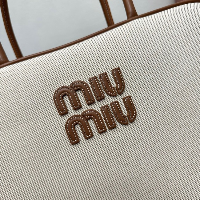 MIU MIU Original canvas&Leather Top Handle Bag 5BB117 brown
