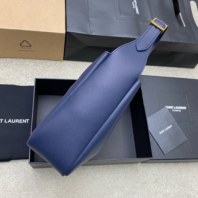 SAINT LAURENT LE 5 A 7 SUPPLE LARGE IN GRAINED LEATHER 753837 BLEU ABYSSE