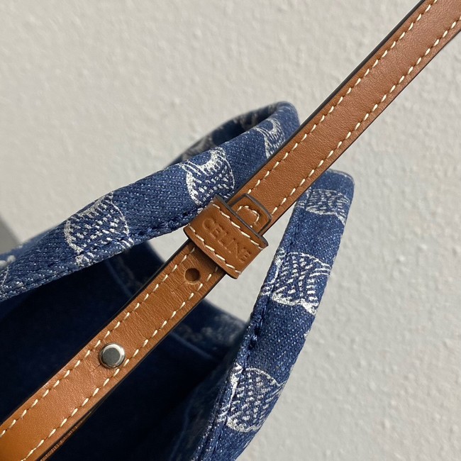 Celine SMALL CABAS THAIS IN DENIM WITH TRIOMPHE ALL-OVER EMBROIDERY AND CALFSKIN 199162 NAVY