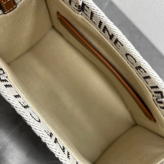 Celine SMALL CABAS THAIS IN TEXTILE WITH TRIOMPHE CANVAS PRINT AND CALFSKIN 199162 WHITE