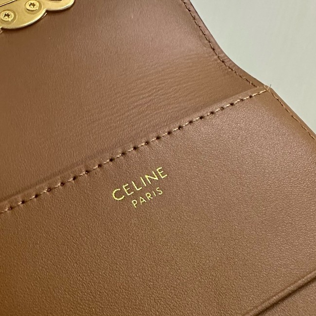 Celine SMALL FLAP WALLET TRIOMPHE IN SHINY CALFSKIN 10D783 SMOKED BROWN