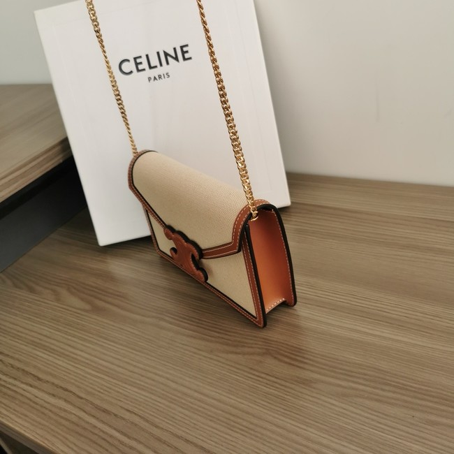 Celine WALLET ON CHAIN MARGO IN TEXTILE AND CALFSKIN 10J733 NATURAL & TAN