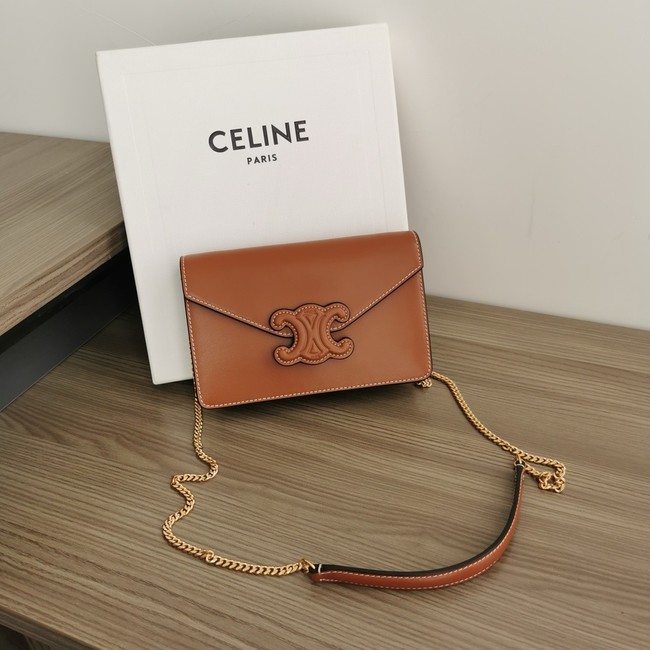 Celine WALLET ON CHAIN MARGO IN SHINY CALFSKIN 10J733 TAN