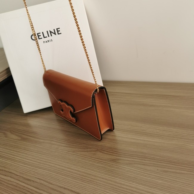 Celine WALLET ON CHAIN MARGO IN SHINY CALFSKIN 10J733 TAN
