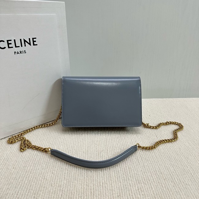 Celine WALLET ON CHAIN MARGO IN SHINY CALFSKIN 10L033 BLUE GREY