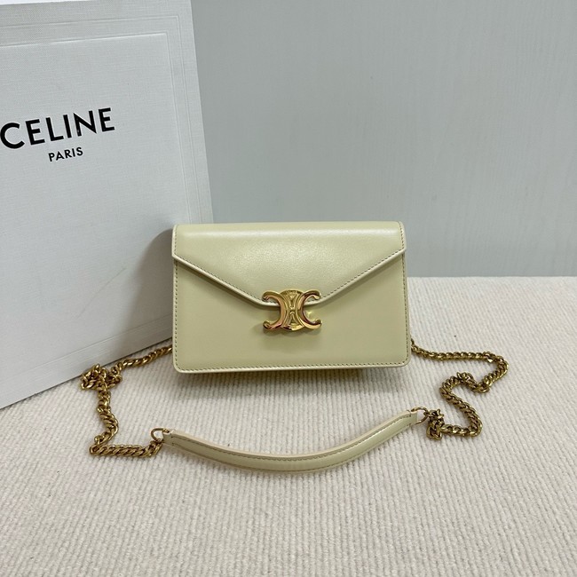 Celine WALLET ON CHAIN MARGO IN SHINY CALFSKIN 10L033 LIGHT YELLOW