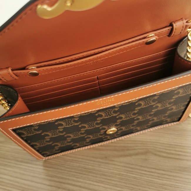 Celine WALLET ON CHAIN MARGO IN TRIOMPHE CANVAS AND CALFSKIN 10L033 TAN