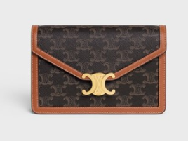 Celine WALLET ON CHAIN MARGO IN TRIOMPHE CANVAS AND CALFSKIN 10L033 TAN