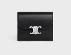 Celine SMALL FLAP WALLET TRIOMPHE IN SHINY CALFSKIN 10D783 white&SILVER