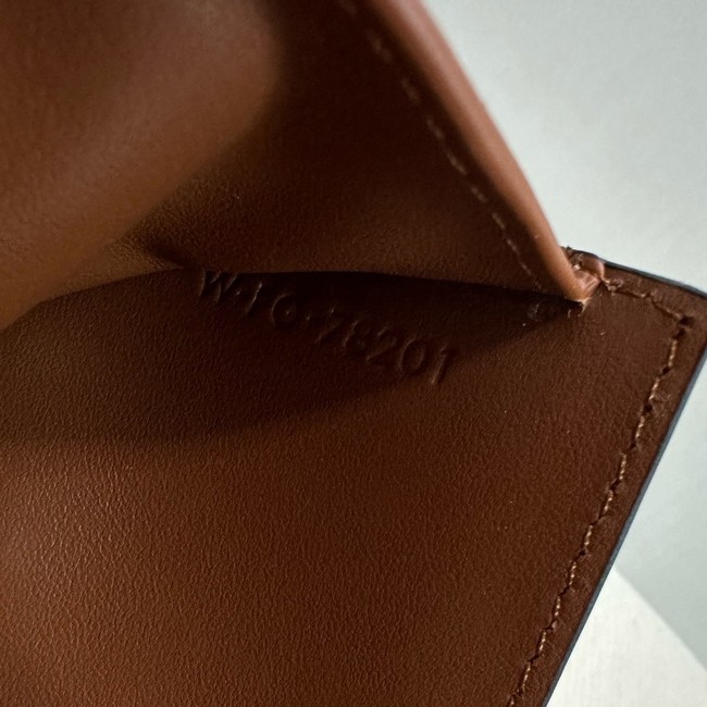Celine SMALL FLAP WALLET TRIOMPHE IN TEXTILE AND CALFSKIN 10D783 NATURAL & TAN
