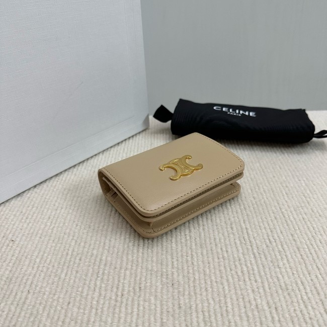 Celine TRIOMPHE COMPACT WALLET IN SHINY CALFSKIN 10K623 CAPPUCCINO