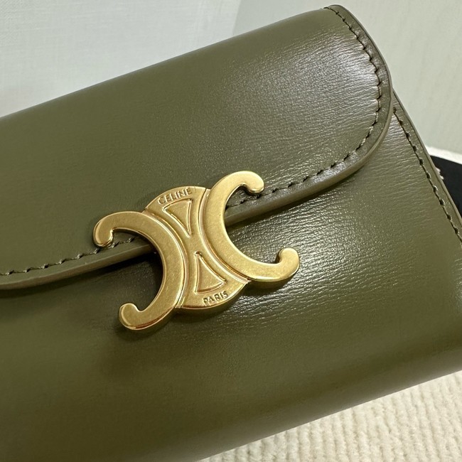Celine TRIOMPHE COMPACT WALLET IN SHINY CALFSKIN 10K623 dark green