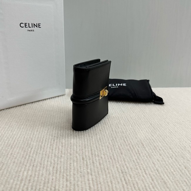 Celine CARD HOLDER WITH FLAP 16 IN SATINATED CALFSKIN 10M473 black