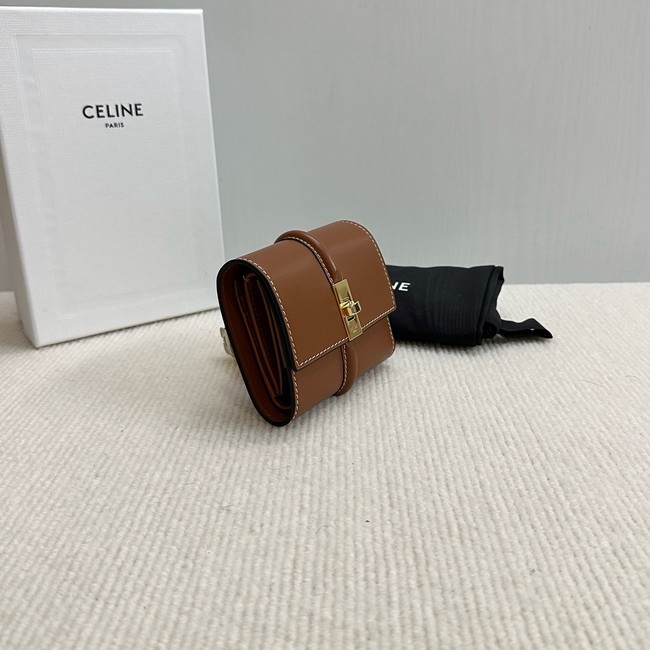 Celine CARD HOLDER WITH FLAP 16 IN SATINATED CALFSKIN 10M523 tan