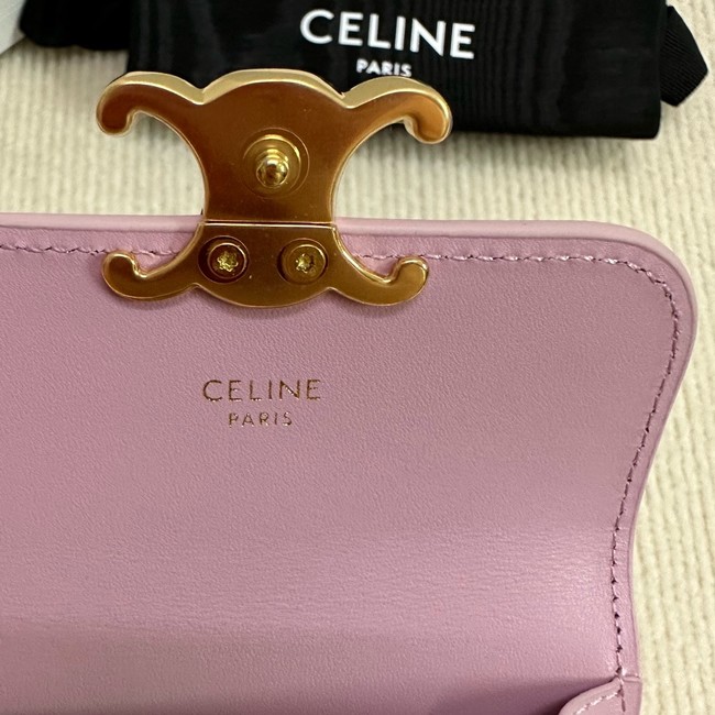 Celine CARD HOLDER WITH FLAP TRIOMPHE IN SHINY CALFSKIN 10I583 pink