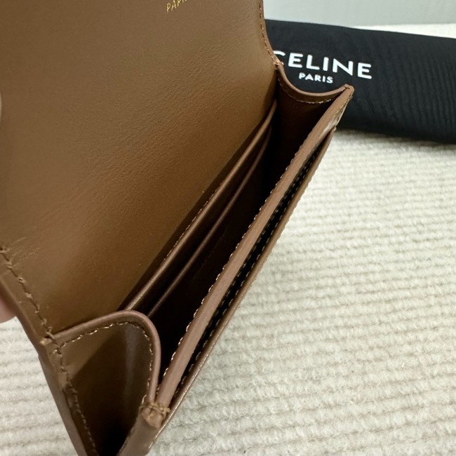 Celine CARD HOLDER WITH FLAP TRIOMPHE IN SHINY CALFSKIN 10I583 Khaki