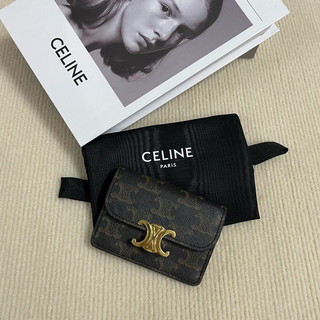 Celine CARD HOLDER WITH FLAP TRIOMPHE IN TRIOMPHE CANVAS 10I583 brown