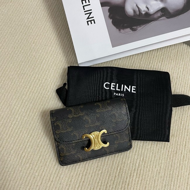 Celine CARD HOLDER WITH FLAP TRIOMPHE IN TRIOMPHE CANVAS 10I583 brown
