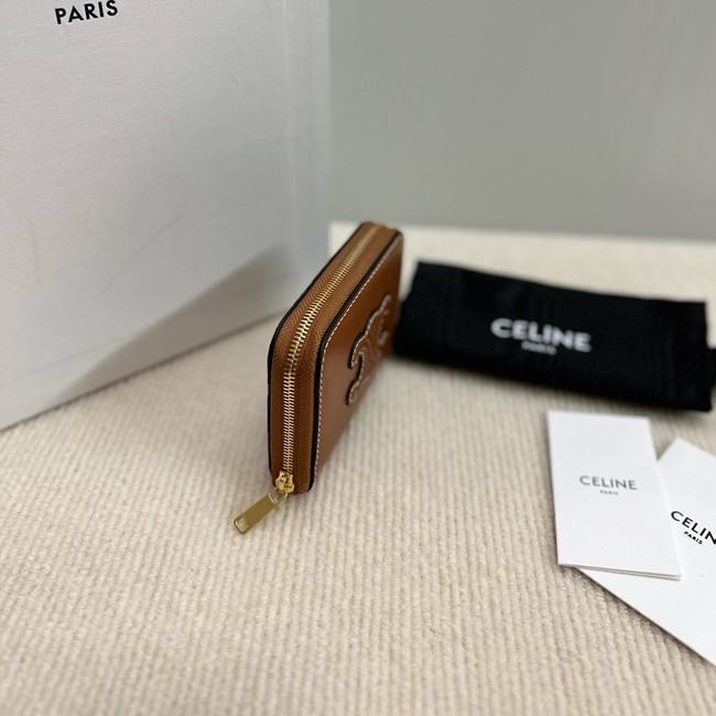 Celine COMPACT ZIPPED WALLET CUIR TRIOMPHE IN SMOOTH CALFSKIN 10K533 tan