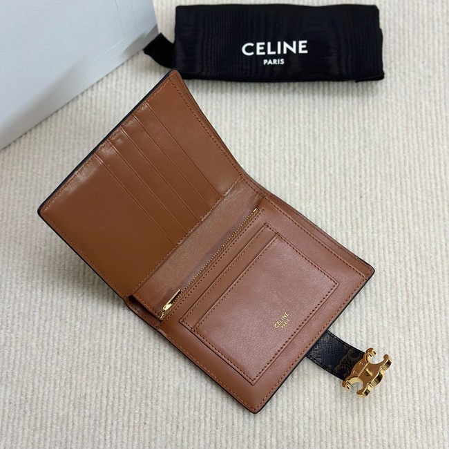 Celine FINE STRAP WALLET NINO IN TRIOMPHE CANVAS AND LAMBSKIN 10M962 TAN