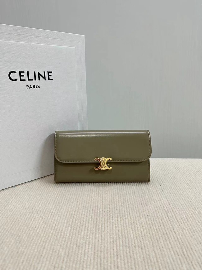 Celine LARGE WALLET TRIOMPHE IN SHINY CALFSKIN 10E313 dark green