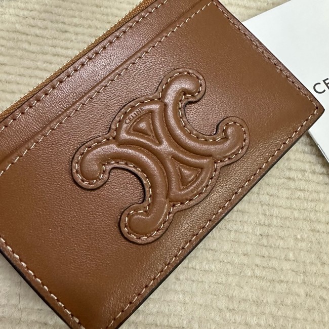 Celine ZIPPED CARD HOLDER IN SMOOTH LAMBSKIN 10K583 tan 