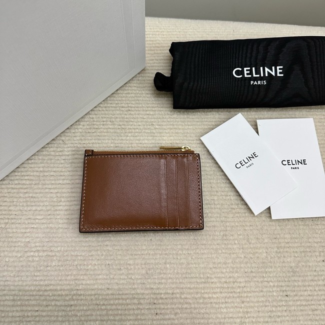 Celine ZIPPED CARD HOLDER IN SMOOTH LAMBSKIN 10K583 tan 