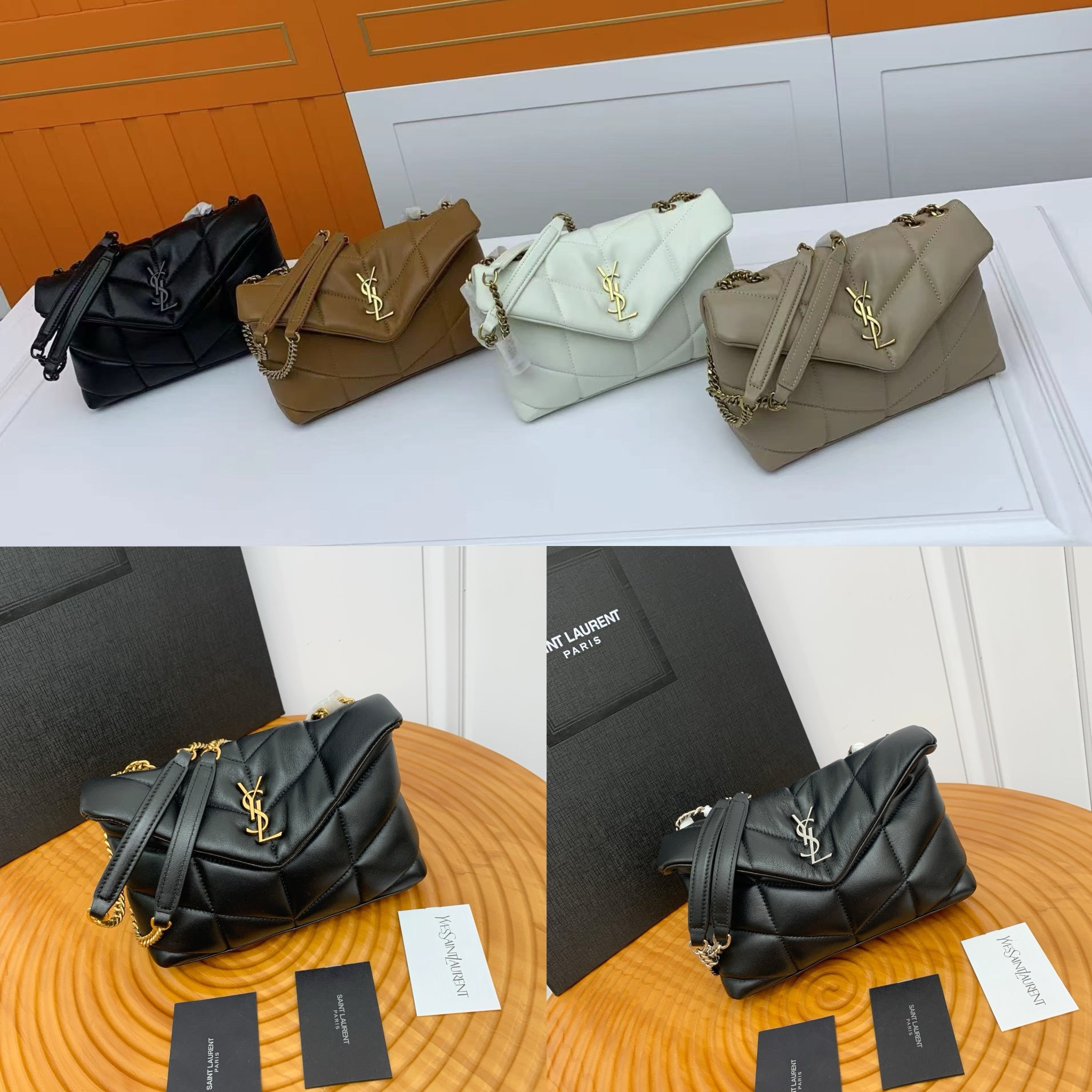 SAINT LAURENT TOY PUFFER IN LAMBSKIN 759337 DARK CORK