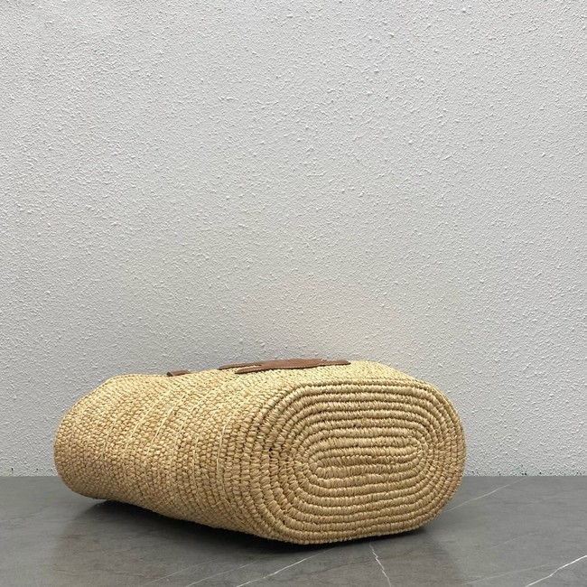 Celine MEDIUM SUPPLE CELINE CLASSIC PANIER IN RAFFIA AND CALFSKIN 114342 TAN