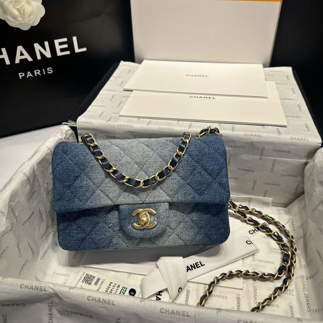 CHANEL CLASSIC 11.12 HANDBAG A01116 Gradient Denim Blue & Gold-Tone