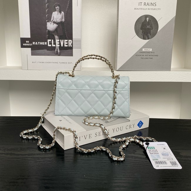 Chanel MINI FLAP BAG CLUTCH WITH CHAIN Gold-Tone Metal AP3238 light blue